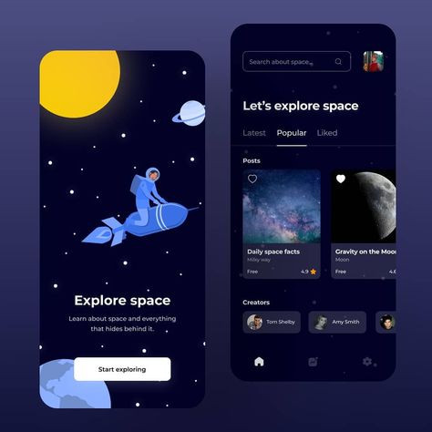 Space Theme Illustration, Space App Design, Mobile App Ads, Arcadecore Aesthetic, Timeline App, Ux Mobile Design, App Ads, Ux Ui Design Inspiration, Universe App