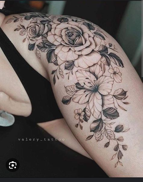 Side Body Tattoo, Floral Hip Tattoo, Flower Hip Tattoos, Floral Thigh Tattoos, Hip Thigh Tattoos, Hip Tattoos Women, Floral Tattoo Sleeve, Initial Tattoo, Thigh Tattoos Women