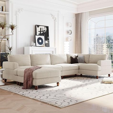 WILLIAMSPACE Modular Sectional Sofa Couch with Ottoman, Modern Upholstered 5 Seater Sectional Couch, Corner Sofa for Living Room, Office, Spacious Space (Beige) Sofa With Ottoman, Couch With Ottoman, Ottoman Modern, Corner Sectional Sofa, Inspire Me Home Decor, Sectional Sofa Couch, Modular Sectional Sofa, Upholstered Sectional, Corner Sectional