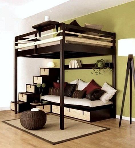 Loft Beds With Steps - Ideas on Foter Loft Beds For Small Rooms, Mezzanine Bed, Mezzanine Bedroom, Beds For Small Rooms, Loft Bed Plans, Unique Beds, Small Room Design, Modern Bedroom Decor