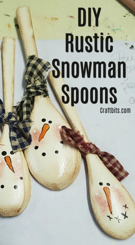 Primitive Christmas Ornaments, Primitive Christmas Crafts, Diy Snowman Decorations, Wooden Spoon Crafts, Christmas Primitive Crafts, Snowman Crafts Diy, Christmas Spoons, Spoon Crafts, Prim Christmas