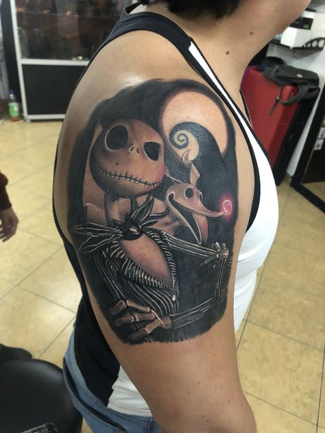 Jack tattoo skeleton Zero Tattoo, Skellington Tattoo, Tattoo Skeleton, Tattoo Nightmares, Jack Skellington Tattoo, Disney Sleeve Tattoos, Tim Burton Tattoo, Jack Tattoo, Nightmare Before Christmas Drawings