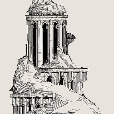 Ruins Drawing, Ruins Architecture, Concept Art Landscape, 심플한 그림, Architecture Sketches, Architecture Sketchbook, Pen Art Drawings, Architecture Drawing Art, Castle Ruins