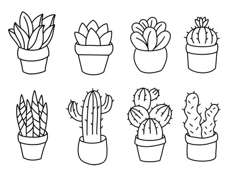 Potted Plant Doodles, Succulent Outline, Succulent Clip Art, Cactus Outline, Succulents Drawing, Plant Doodle, Boho Classroom, Learn Hand Lettering, Pots Set