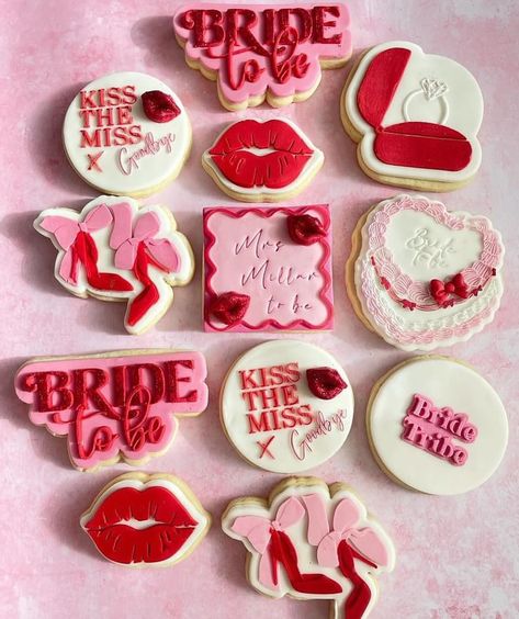 IT’S COOKIE O’CLOCK 🍪 We love a pink and red colour combo 💗💃🏼 📸: fabulous cookies by @thebickiebox Red And Pink Hens Party, Red And Pink Bachelorette Party, Red And Pink Bridal Shower Theme, Galentines Bachelorette Party, Pink And Red Bridal Shower Ideas, Red And Pink Bachelorette, Pink Bridal Shower Cookies, Valentines Bridal Shower Ideas, Bachlorette Ideas Themes