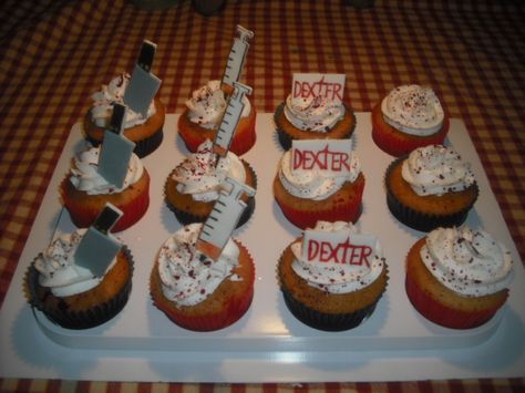 Dexter cupcakes. Dexter Cupcakes, Dexter Cake, Butcher Knives, Medical Party, Baking Decorating, Cupcake Wars, Dexter Morgan, Future Kitchen, 13th Birthday Parties