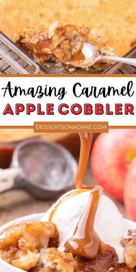 Caramel Apple Cobbler Easy, Caramel Apple Cobbler Recipe, Caramel Apple Cobbler, Homemade Cobbler, Homemade Apple Cobbler, Apple Cobbler Easy, Easy Apple Cobbler, Caramel Apple Crumble, Caramel Apple Desserts