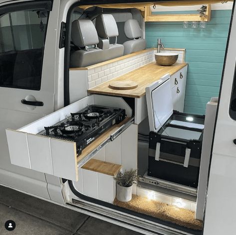 Camper Van Kitchen Storage, Vw T2 Camper Interior Ideas, Van Fit Out, Camper Van Essentials, E250 Van Conversion, Transporter Van Conversion, Vw Van Interior, Van Conversion Sink, T6 Conversion