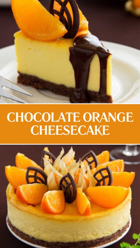 Chocolate Orange Cheesecake Orange Chocolate Cheesecake, Orange Dessert Recipes, Chocolate Orange Desserts, Egg Desserts, Bake Cheesecake Recipes, Orange Desserts, Orange Cheesecake Recipes, Cheap Meal Ideas, Chocolate Orange Cheesecake