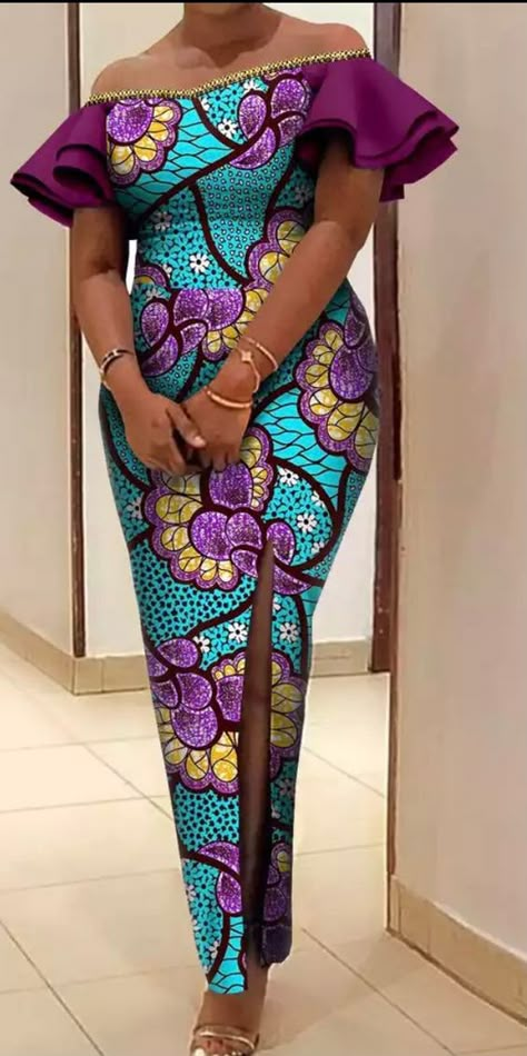 Fancy Kitenge Dresses, Plus Size Kitenge Designs, African Ladies Dress Design, Ankara Dress Designs For Ladies, Off Shoulder Ankara Dress, Latest Ankara Dress Designs, African Wear For Ladies, African Print Long Dress, Fancy Short Dresses