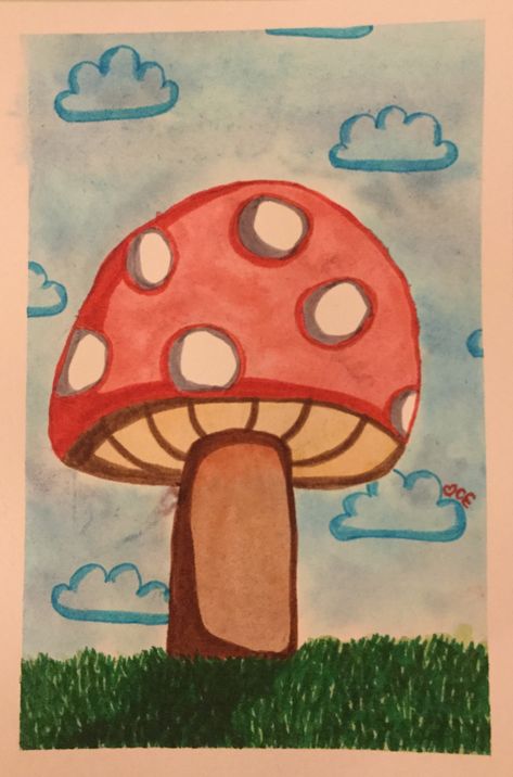 Cute cartoon mushroom using watercolour markers.  I used water to soften the colours, then used the marker for the shadows and outlines. Watercolour Markers, Cartoon Mushroom, The Shadows, Art Stuff, Cute Cartoon, Markers, Stuffed Mushrooms, Water, Color