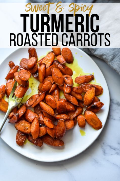 Sweet and Spicy Turmeric Roasted Carrots - the simple and delicious side dish you've been searching for! #turmeric #roastedvegetables #vegetablesides Winter Sides, Carrot Recipes Side Dishes, Cinnamon Carrots, Carrots Healthy, Carrot Dishes, Spicy Carrots, Denver Food, Autumn Side Dishes, Roast Lamb