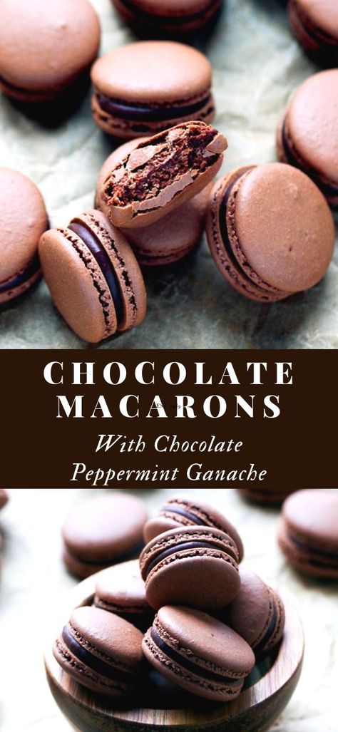 Macaron Recipe Chocolate, Chocolate Peppermint Macarons, Peppermint Macarons Recipe, Christmas Macarons Recipe, Chocolate Christmas Desserts, Chocolate Macaroons Recipe, Peppermint Macarons, Chocolate Macarons Recipe, Chocolate Macaron Recipe