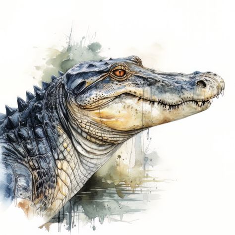 Alligator Artwork, Alligator Watercolor, Crocodile Painting, Alligator Painting, Alligator Drawing, Crocodile Drawing, Alligator Art, Crocodile Art, Animal Digital Art