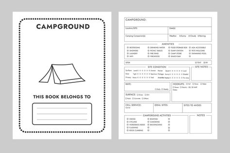 Campground journal logbook or notebook planner for kdp, travel, adventure, camping journals Camping Journal, Adventure Camping, Notebook Planner, Travel Adventure, Adventure Travel, Notebook, Camping, Clip Art, Travel