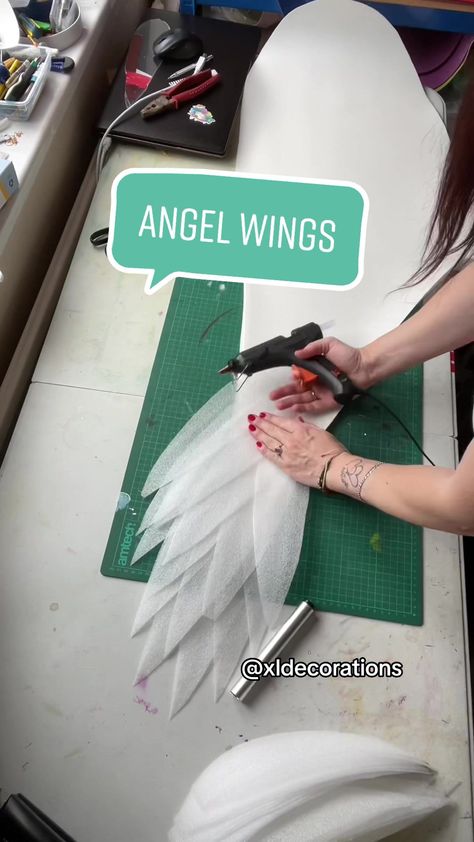 Diy Small Angel Wings, Coffee Filter Angel Wings, Costume Angel Wings, Diy Feather Wings How To Make, What To Do With Tulle, Kids Angel Costume Diy, Diy Foam Angel Wings, Angels Wings Diy, How To Make Feather Wings