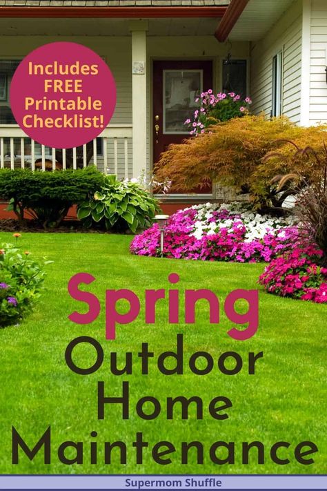 Spring cleaning the outside of your home is crazy important. Just as important, if not MORE important, than Spring cleaning the inside of your house. Our Spring Outdoor Home Maintenance guide has a checklist for everything you need to check on the outside of your home this spring to keep your home in great working order. #springcleaningchecklist #springcleaningtips #springcleaninghacks #springcleaning Spring Home Maintenance Checklist, Spring Yard Clean Up, Outdoor Spring Cleaning Checklist, Spring Cleaning Yard, Clean House Motivation, Homestead Projects, Home Maintenance Tips, Home Organization Binders, Outdoor Organization