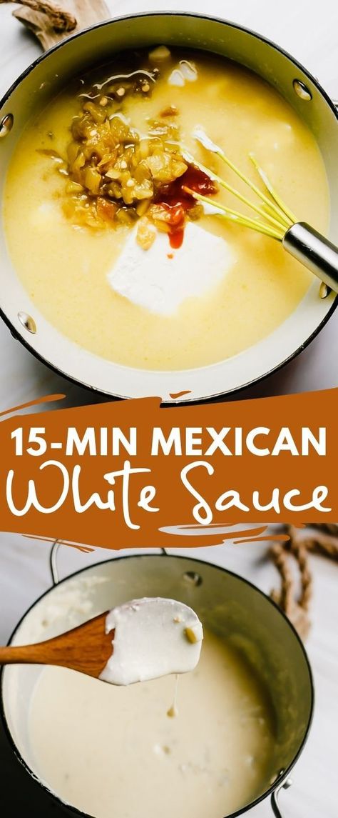 Chicken Enchiladas With White Queso, Mexican White Sauce For Burritos, Smothered Chimichanga Recipe, White Cheese Sauce For Enchiladas, Kevin Is Cooking Recipes, Chimichanga Cheese Sauce, Chicken Chimichanga With White Sauce, Enchiladas Rancheras Sauce, Chalupa Sauce Recipe