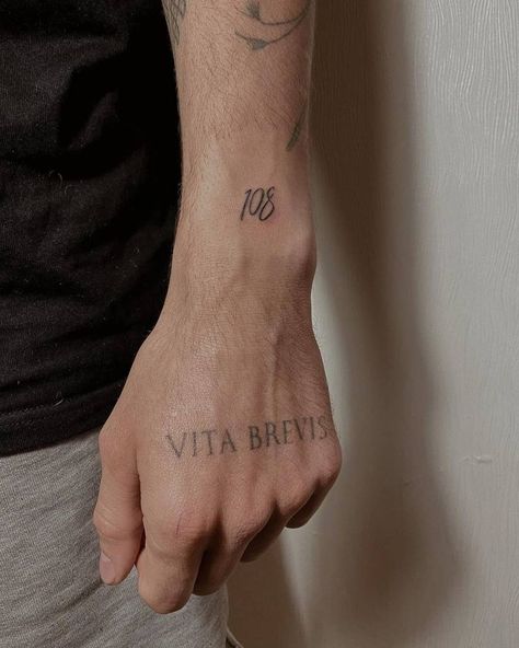 "108" wrist tattoo ❤️for my husband❤️ Tattoo For My Husband, 108 Tattoo, Latest Tattoos, Wrist Tattoo, Tattoo Meaning, About Time Movie, Wrist Tattoos, Tattoos With Meaning, On The Road