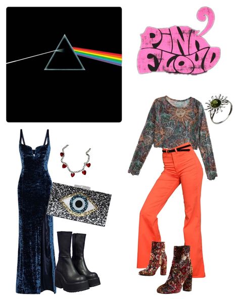 Pink floyd outfit inspo Pink Floyd Costume Halloween, Pink Floyd Concert Outfit, Pink Floyd Outfit Style, Pink Floyd Outfit, Pink Floyd Jewelry, Pink Floyd Tshirt Outfits, Pink Floyd Concert, Pink Floyd London Tour T-shirt Dress, Vintage Pink Floyd Tshirt