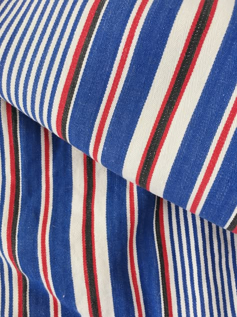 Blue Stripes Aesthetic, Stripe Pattern Fabric, European Fabric, Old Wicker, Vintage Stripes, Fabric Stores, Types Of Textiles, Ticking Fabric, Furniture Antique