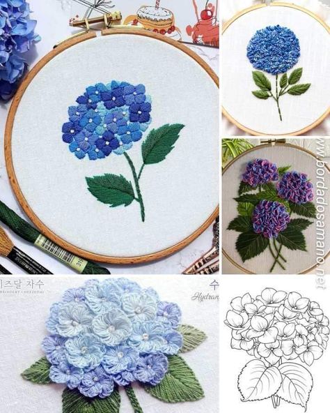 To Do Ideas, Ideas Regalos, Manado, Diy Embroidery, Hydrangea, Hand Embroidery, Craft Ideas, Embroidery, Art