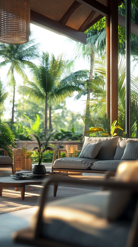 Beautiful Tropical Home with Large Windows Facing Lush Gardens - Revised Tropical Windows, Tropical Houses, Window View, Lush Garden, Tropical Garden, Large Windows, Lush, Home Organization, Paradise