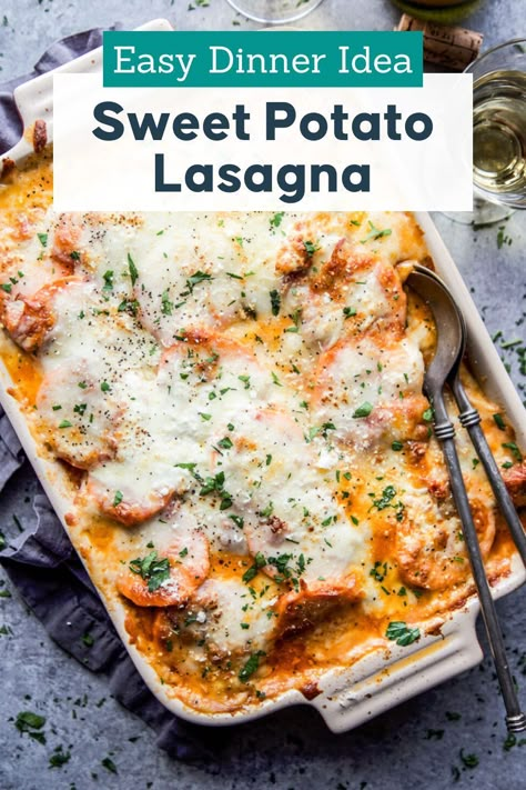 Indulge in a delightful and healthy feast with this Easy Sweet Potato Lasagna with Burrata! Layers of sweet potatoes, sausage, ricotta, and creamy burrata create a flavorful family dinner ready in just one hour. Check out the recipe on our site. Burrata Spaghetti Squash, Sweet Potato Lasagne Recipes, Sweet Potato Lasagna Recipe Vegetarian, Sweet Potato And Ricotta, Butternut Squash And Sausage Lasagna, Sweet Potato Lasagna, Homemade Lasagna Noodles, Pesto Burrata, Sage Pesto