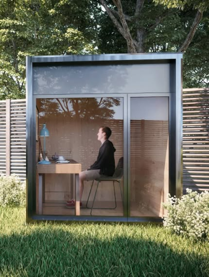 Backyard Shelter, Pool Cabana Ideas, Temporary House, Small Garden Office, Prefab Office, Tiny Home Office, Garden Pods, Patio Office, Garden Offices