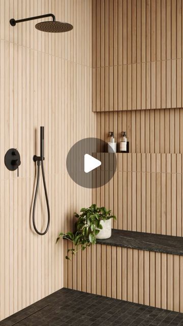 Wood Look Tile Bathroom, Ribbed Tile, Wood Tile Shower, Midcentury Modern Bathroom, Wood Tile Bathroom, Porcelain Wood Tile, Tile Options, Wood Effect Tiles, Bathroom Remodel Shower