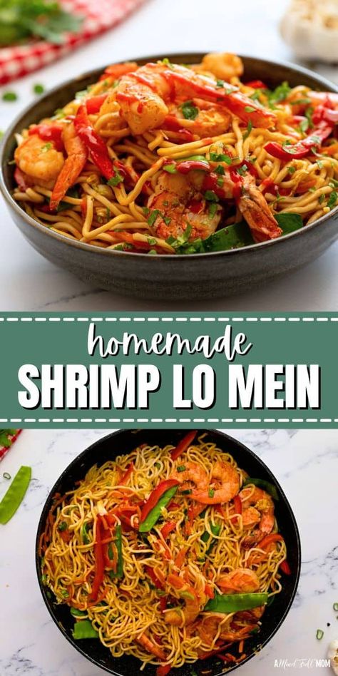 Skip the take-out and enjoy this Shrimp Lo Mein recipe instead! This quick and easy recipe for Shrimp Lo Mein is filled with tender shrimp, tons of fresh veggies, and the most delicious sweet and savory Lo Mein Sauce. It is better for you, better-tasting, and ready in under 25 minutes! Talk about a winning weeknight dinner recipe! Shrimp Lo Mein Recipe, Lo Mein Sauce, Shrimp Lo Mein, Recipe For Shrimp, Lo Mein Recipe, Island Recipes, Dinner Favorites, Lo Mein Recipes, Seafood Recipes Healthy