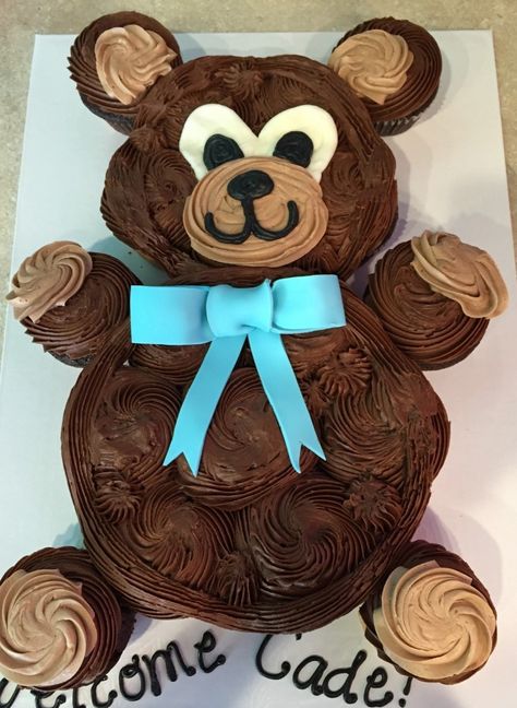 Boys Cupcakes, Baby Shower Cupcake Cake, Teddy Bear Cupcakes, Baby Boy Teddy Bear, Baby Shower Desserts Boy, Baby Shower Oso, Bear Baby Shower Cake, Teddy Bear Cake, Pull Apart Cupcake Cake