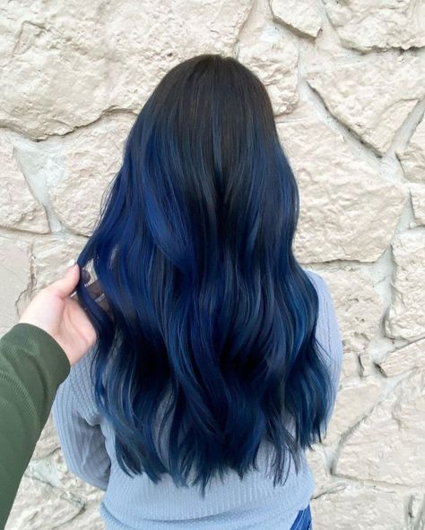 Midnight Dark Blue Hair, Blue Tinted Hair, Dark Winter Hair Color, Brown Hair With Blue, Blue Hair Dark, Midnight Blue Hair, Blue Black Hair Color, Blue Hair Highlights, Navy Blue Hair