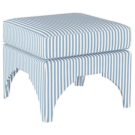 Ottomans, Benches & Poufs | One Kings Lane Blue Ottoman, Affordable Modern Furniture, Blue Cottage, Pillow Top, Blue Ivory, Striped Linen, Stylish Home, Linen Clothes, Traditional House