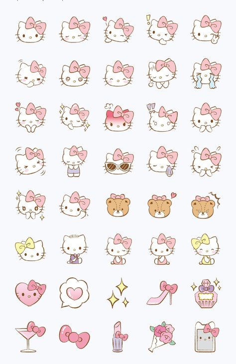 Hello Kitty Mini Stickers, Cute Small Sanrio Doodles, Hello Kitty Emotions, Small Hello Kitty Drawing, Cute Tiny Stickers, Cute Hello Kitty Stickers, Sanrio Stickers Printable, Hello Kitty Doodles, Cutecore Stickers