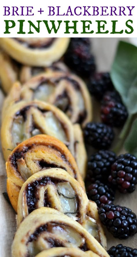 These brie, blackberry, and sage pinwheels are an easy, elegant appetizer. Only… Crescent Dough Appetizers, Brie Blackberry, Pinwheel Appetizer, Brie Recipes Appetizers, Crescent Roll Appetizers, Baked Brie Appetizer, Brie Appetizer, Pinwheel Appetizers, Elegant Appetizers