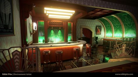 Bioshock Art Deco, Art Deco Spaceship, Casino Concept Art, Bar Concept Art, Casino Cashier, Dieselpunk Art, Art Deco City, Interior Concept Art, Bioshock Art