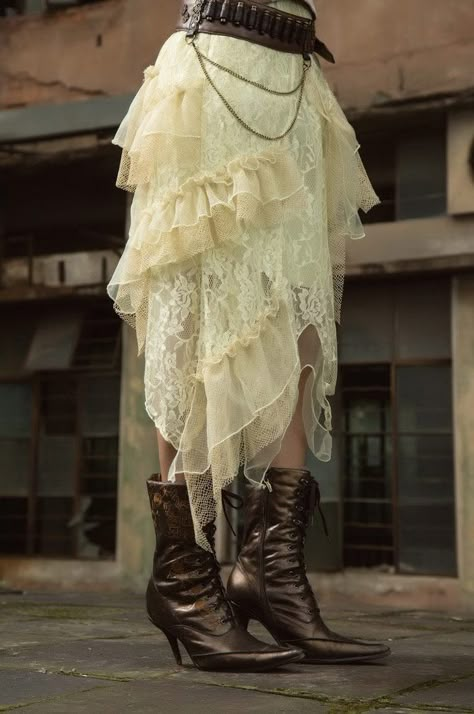 Beige Long Skirt, Long Ruffle Skirt, Ruffle Outfit, Punk Rave, Layered Fashion, Fashion Project, Iron Fist, Denim And Lace, Fashion Inspiration Design