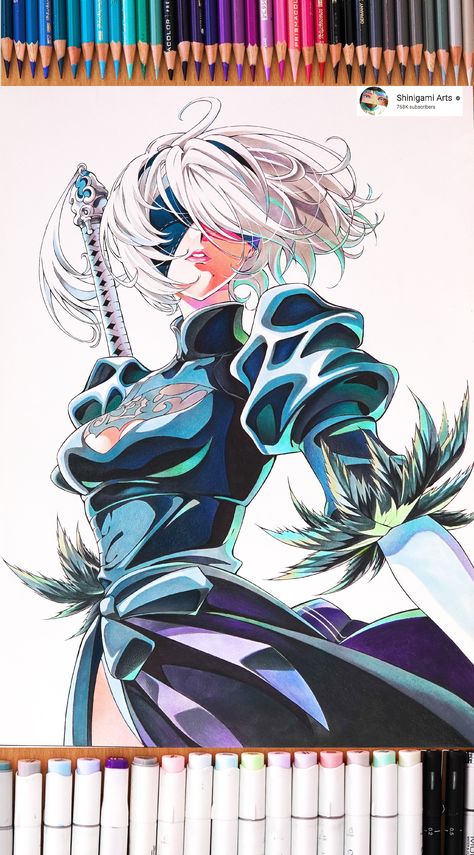 I draw 2B from nier Automata check out my YOuTube Channel for drawing videos Nier Automata Drawing, Character Design Wallpaper, 2b Drawing, 2b Nier Automata, Animation Drawing Sketches, Type Moon Anime, Faber Castell Polychromos, Best Anime Drawings, Girl Drawing Sketches