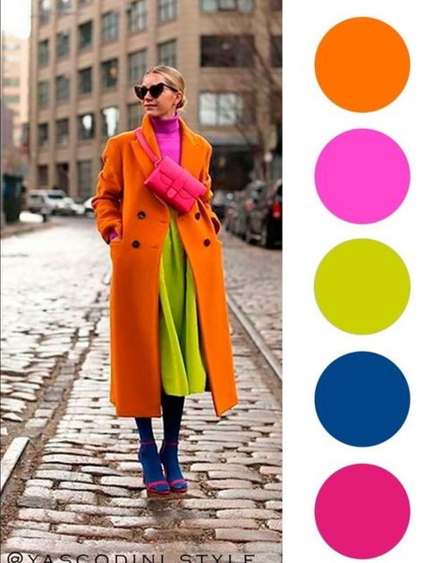 Blocking Colors Outfit, Tetradic Color Scheme Fashion, Bold Color Combinations Outfit, Colour Blocking Fashion 2023, Fun Color Combinations Outfits, Color Block Combinations, Color Blocking Palette, Winter Outfits Bright Colors, Fashion Colours 2023