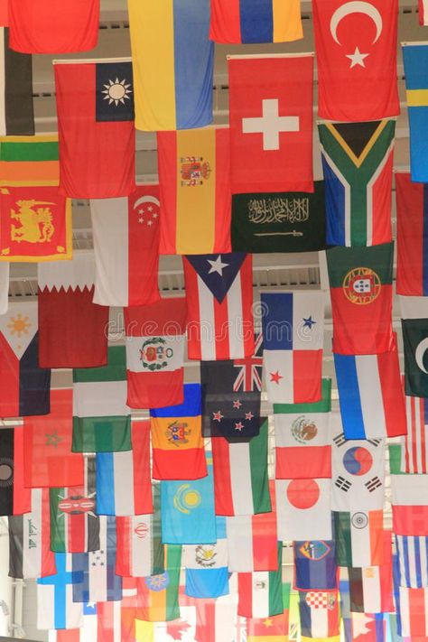 Flags. From around the World hanging from the ceiling creating a full background #Sponsored , #Ad, #sponsored, #World, #full, #background, #hanging Flags Hanging From Ceiling, Flags On Ceiling, Full Background, Around The World Theme, World Flags, Travel Party Theme, Flag Hanging, International Flags, Flag Photo