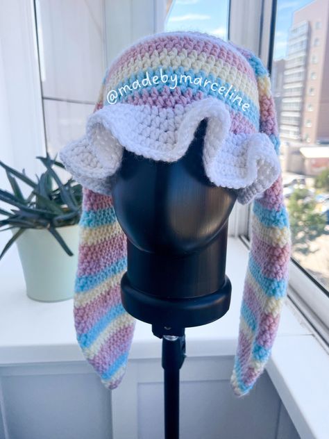 Crochet Hat With Bunny Ears, Marceline Crochet, Crochet Bunny Hat Pattern, Crochet Bunny Beanie, Bunny Bucket Hat, Crochet Vibes, Bunny Hat Crochet, Crochet Bunny Hat, Crochet Bucket Hat Pattern