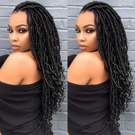 Rasta Faux Locs Black Women, Styles For Crochet Faux Locs, Faux Locs 2023, Crochet Braid Styles Faux Locs Goddess, Individual Faux Locs Crochet, Faux Locs Styles Shoulder Length, Faux Local Hairstyles, Marley Locs Styles Faux Dreads, River Locs Hairstyles