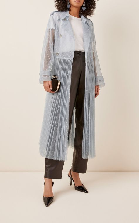 Point D'esprit Tulle Trench Coat By Red Valentino | Moda Operandi Outer Outfit Casual, Outer Jeans, Tunik Hijab Style, Outer Hijab, Outer Outfit, Outfit Outer, Lace Outer, Long Outer, Band Group