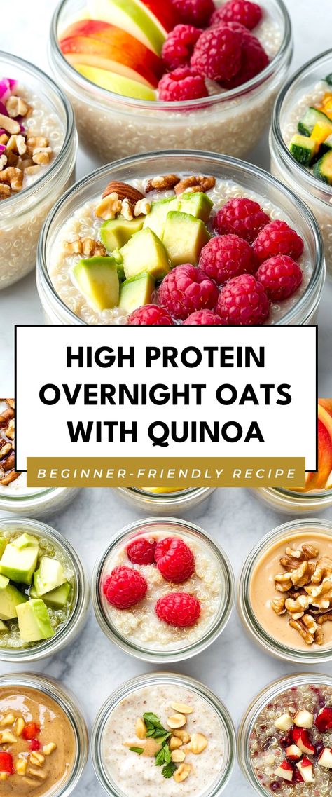 Image for High Protein Overnight Oats with Quinoa Overnight Quinoa Breakfast, Tasty Overnight Oats, Quinoa Breakfast Recipes, Overnight Quinoa, Quinoa For Breakfast, Creamy Overnight Oats, High Protein Overnight Oats, Quinoa Recipes Breakfast, Breakfast Quinoa