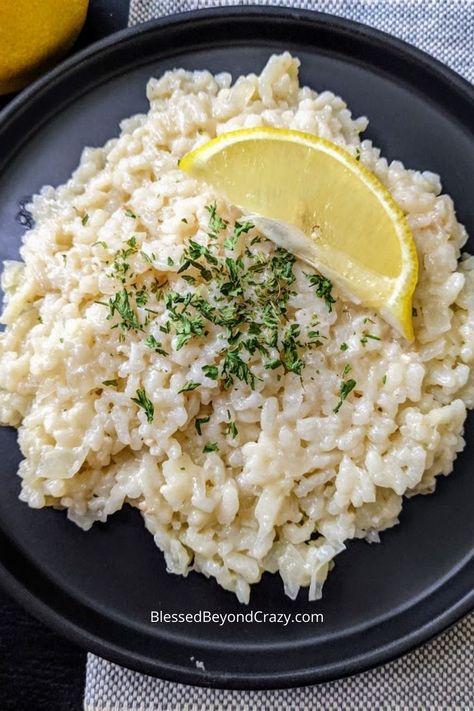 White Wine and Lemon Risotto - Blessed Beyond Crazy White Wine Risotto, Lemon Risotto Recipes, Lemon White Wine Sauce, Bacon Risotto, Lemon Risotto, Creamed Rice, Sauce For Rice, White Wine Sauce, Carb Free