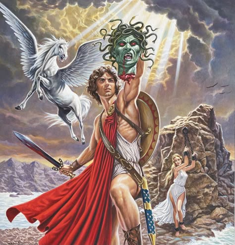 Clash of the Titans (1981) art by Bruno Napoli Medusa Greek Mythology, Medusa Art, Greek Heroes, Clash Of The Titans, Greek Gods And Goddesses, The Titans, Greek Mythology Art, Ancient Mythology, Pop Culture Art