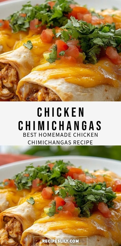 Indulge in the crispy goodness of homemade Chicken Chimichangas! These flavorful, fried burritos are filled with tender chicken, zesty spices, and gooey cheese. Perfect for a hearty dinner or a fun gathering with friends, they’re sure to impress. Serve with guacamole, salsa, or sour cream for an extra kick. Discover how easy it is to whip up this delicious Mexican favorite at home. Click to get the recipe and treat your taste buds today! Chicken Burrito Recipe Easy, Chicken Chimichangas, Authentic Chimichanga Recipe, Chicken Burritos Recipe, Chicken Chimichanga Recipe, Chicken Burrito Recipe, Chimichanga Recipe Chicken, Easy Chimichanga Recipe, Chicken Chimichanga