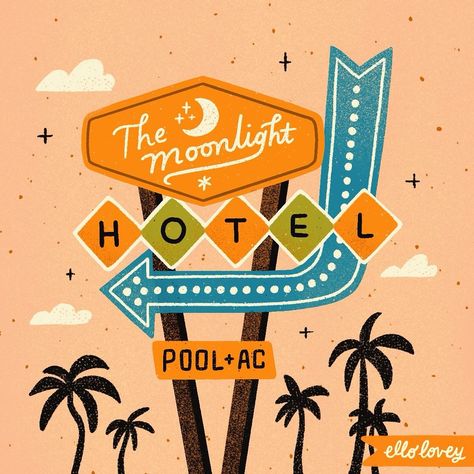 Art Inspo • Instagram Vintage Motel Sign Illustration, Modern Retro Design, Motel Signs, Hotel Sign, Motel Sign, Prompt List, Vintage Hotels, Inspo Instagram, Invitation Ideas