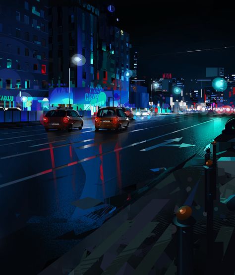 Selected works | 2021 on Behance Shadow Illustration, Aesthetic Japan, Cartoon Background, March 30, Landscape Illustration, City Street, Environment Concept Art, Night City, Background Pictures